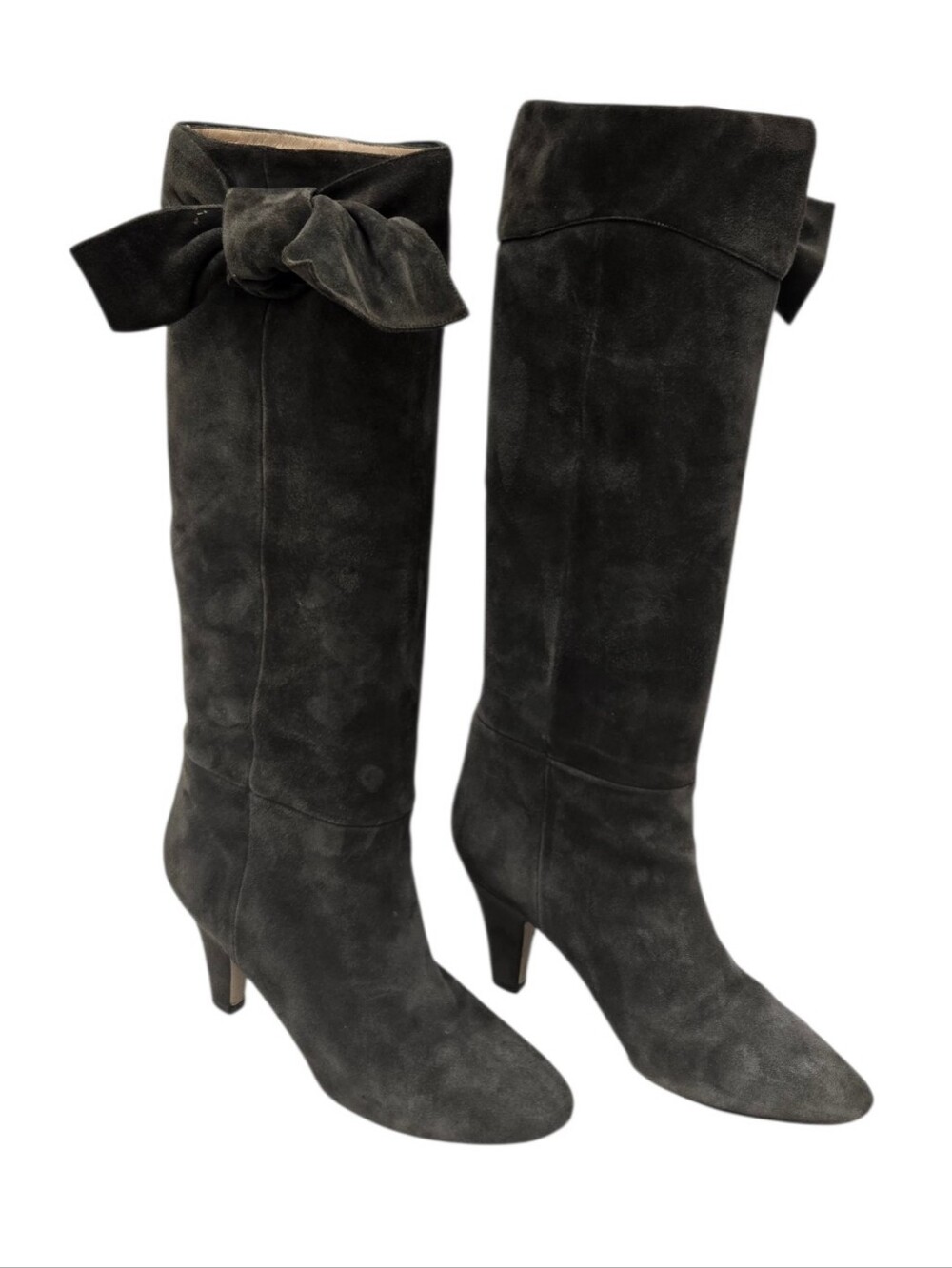 Valentino Garavani Suede Heeled Boots with Bow in Gray